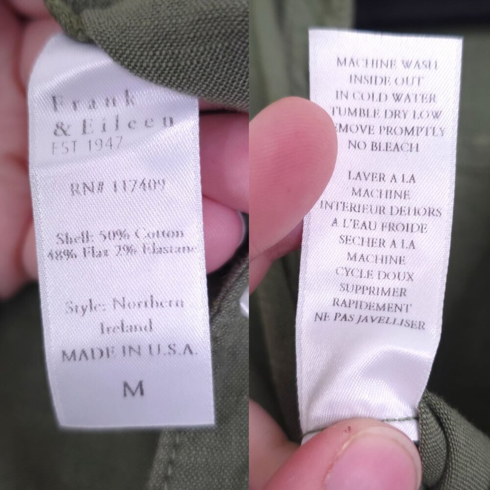 Frank & Eileen Northern Ireland Jumpsuit Army Green Italian‎ Linen Size M - Picture 8 of 11